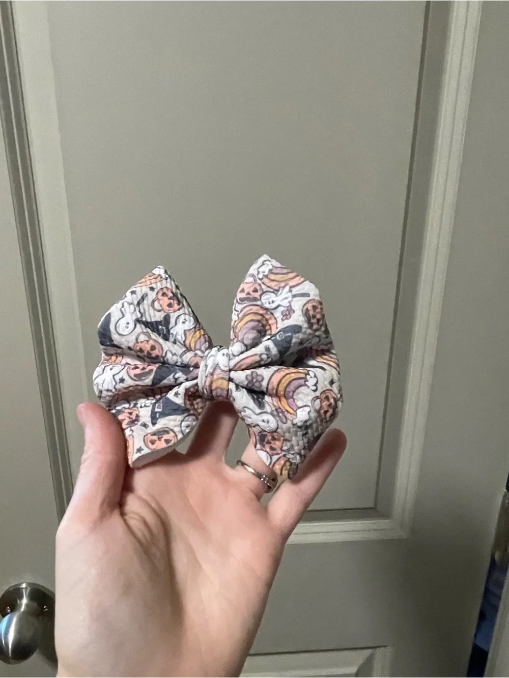 Kids Halloween Print Bow Hair Clip - Pink and Gray